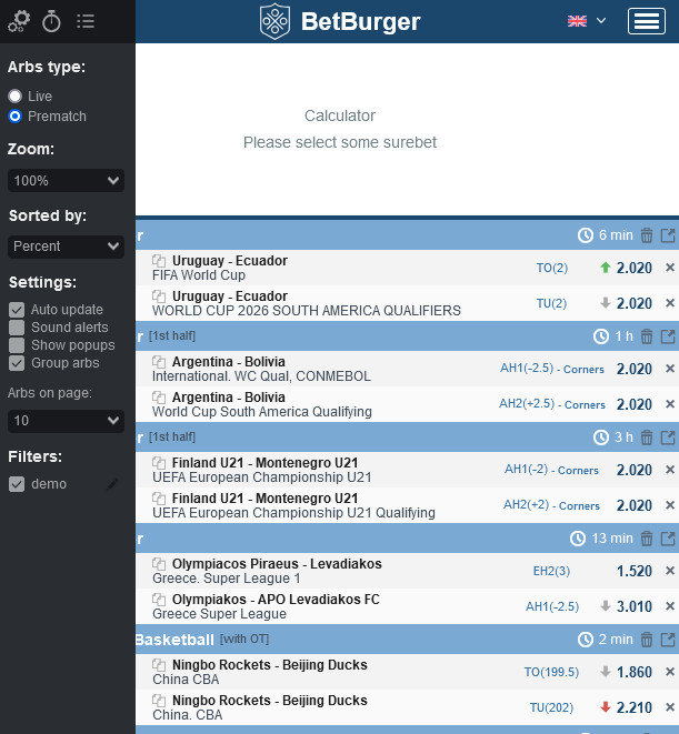 BetBurger Surebets lista