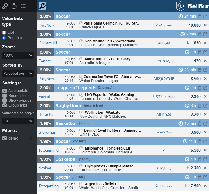 Valuebets från BetBurger
