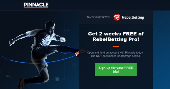 Kampanjbanner för Pinnacle och Rebelbetting gratis två veckor